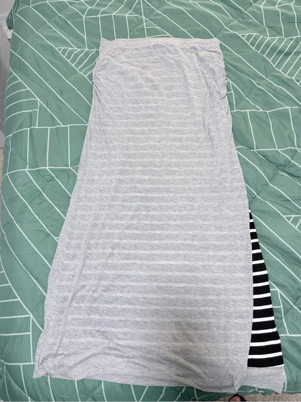 Light Gray Strapless Maxi skirt with Black & White Stripe Side Panel